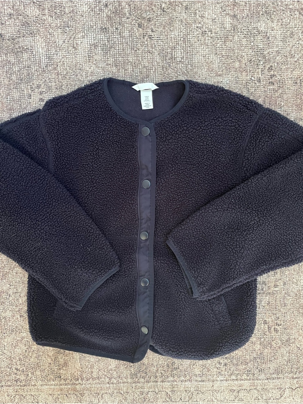 H&M Black Teddy Sherpa Snap Minimalist Jacket XS